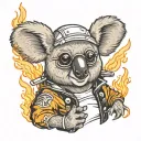 koala bear with fire jacket wearing a helmet tattoo design idea