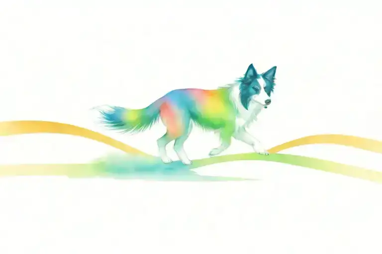 dog loss rainbow bridge with a border collie dog running across bridge tattoo design idea