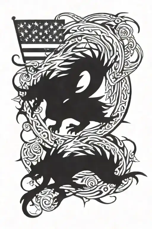 mage and ice and dragon and American flag  tattoo design idea