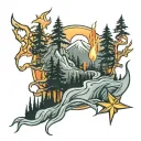 north star mountain path forest fire tattoo design idea