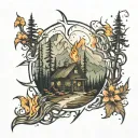 north star mountain path forest fire tattoo design idea