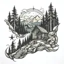 north star mountain path forest fire tattoo design idea