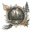 north star mountain path forest fire tattoo design idea