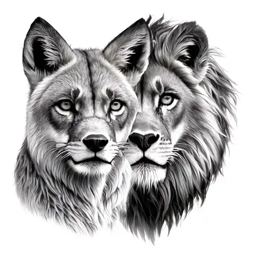 right side lion and left side fox looking tattoo design idea