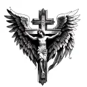 I want a religious tattoo on my chest and left sleeve the tattoo should be like cross Jesus angel wings  tattoo design idea