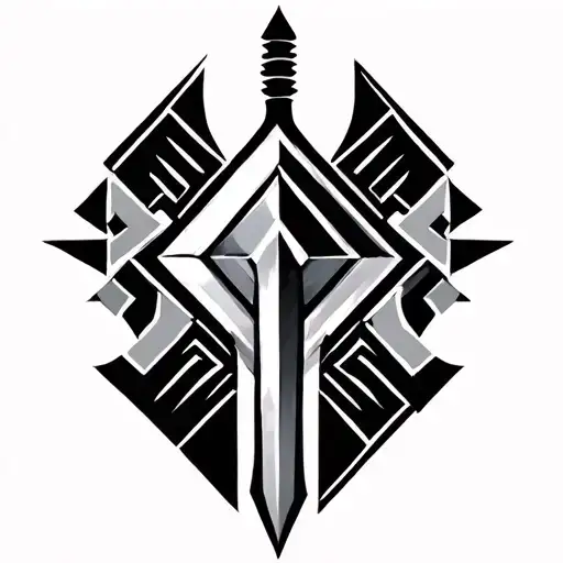 Nordic or rune-like symbols: The geometric diamond patterns and intersecting lines create a sword  like shape through th tattoo design idea