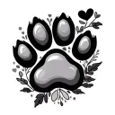"T" dog paw print,flower and heart tattoo design idea