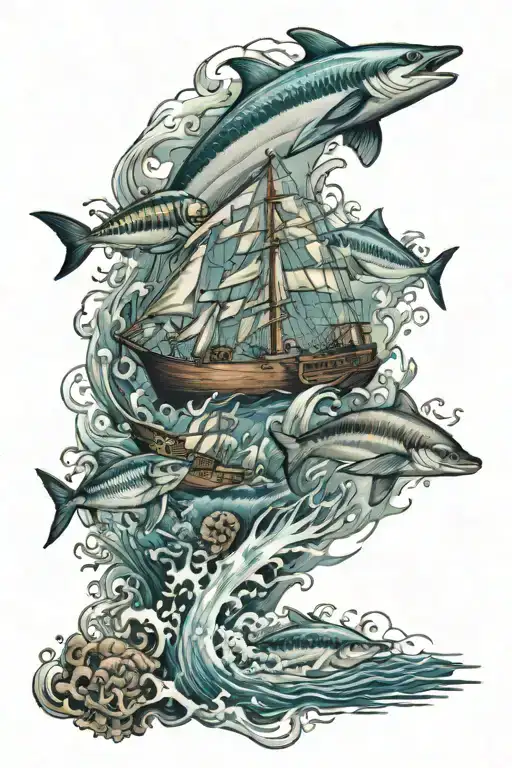ocean theme sleeve tattoo design idea