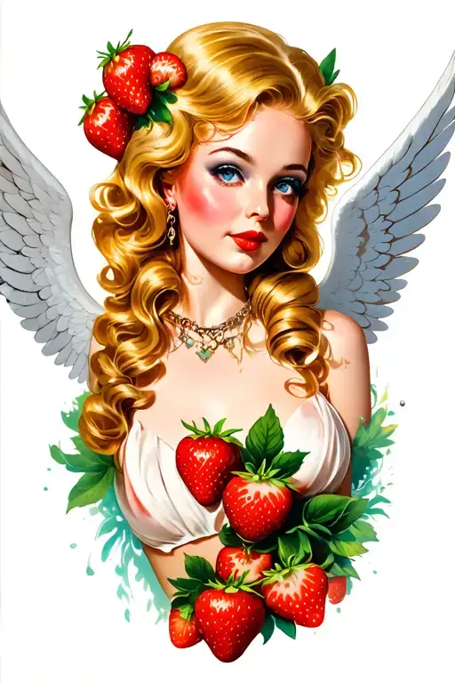 Strawbdrry blonde Pin Up Girl half angel with wing  tattoo design idea