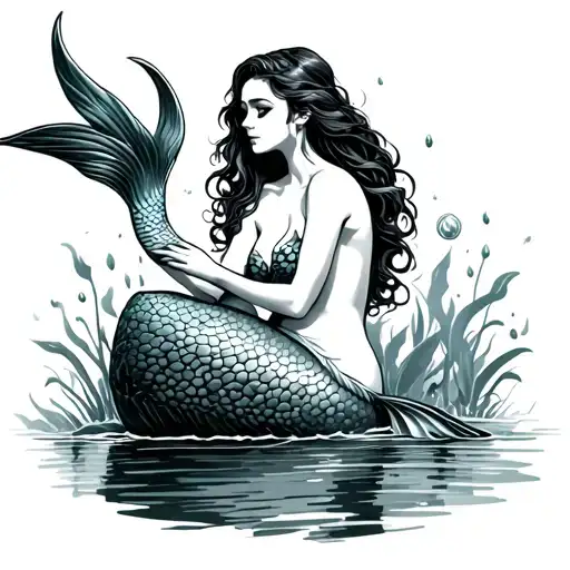 mermaid sitting on a rock tattoo design idea