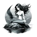 mermaid sitting on a rock tattoo design idea