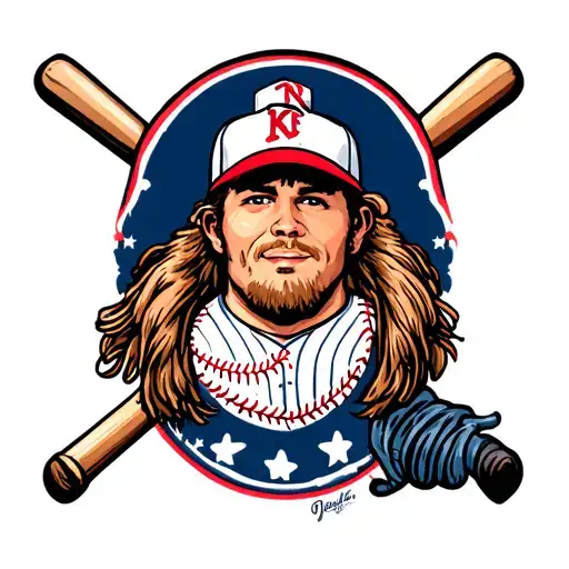 baseball player, mullet, cartoon tattoo design idea