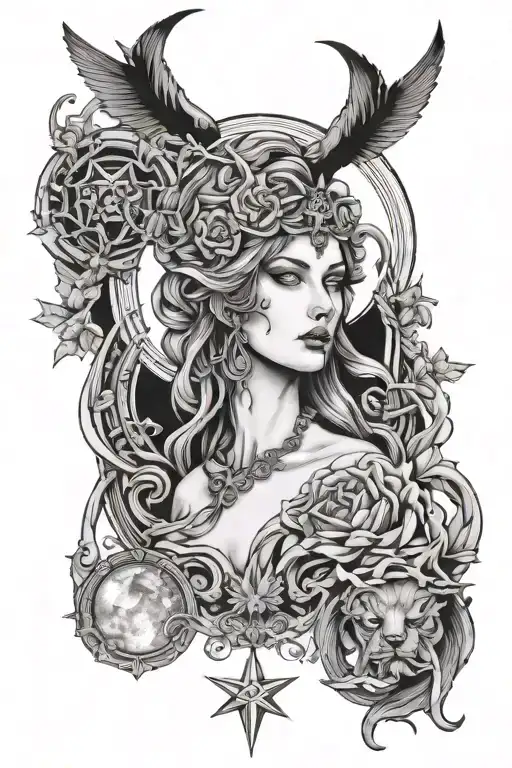Hecate is the ancient goddess of the crossroads, the moon, wilderness, childbirth, and sorcery. tattoo design idea