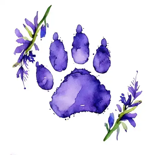 cat paw print purple iris around  tattoo design idea