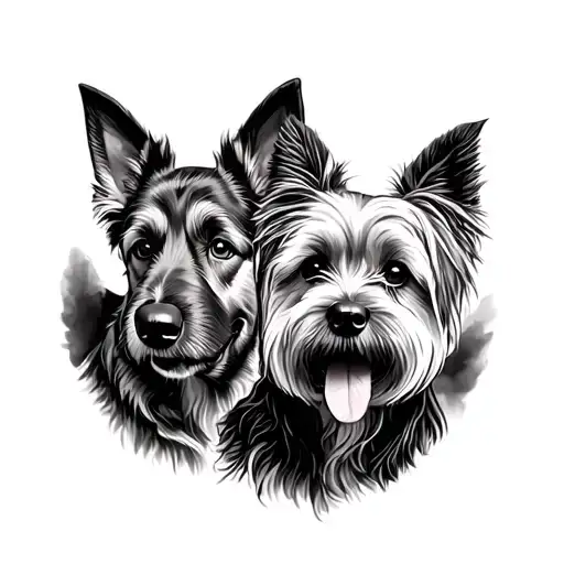 German Shepard and cairn terrier playing tattoo design idea