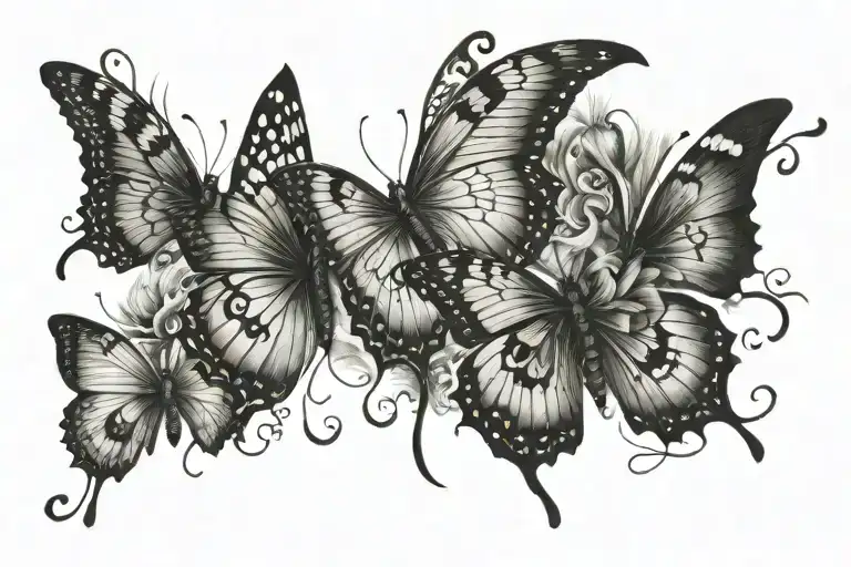 butterflys coming off roman numerals tattoo design idea
