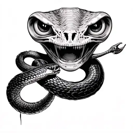 snake (ordinary+snake skeleton) and eyes in the smok tattoo design idea
