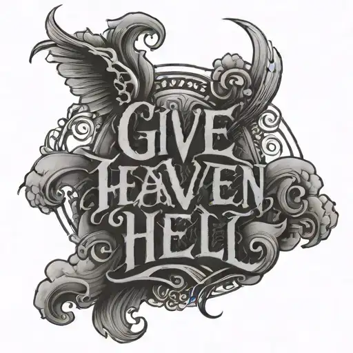 "give heaven some hell" words written tattoo design idea