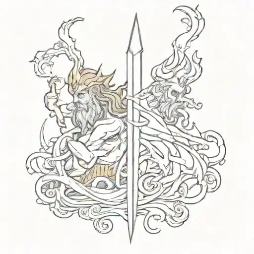 Poseidon trident and Zeus lightning bolt intertwined tattoo design idea