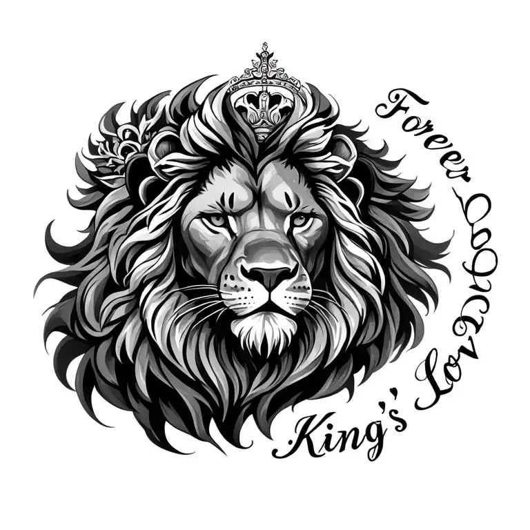 "Forever King's Love" lion head tattoo design idea