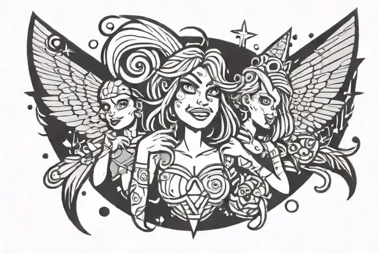 5years of sobriety, 90s  cartoon network style, battling mental health, minimalist, spicy and sweet for a female  tattoo design idea