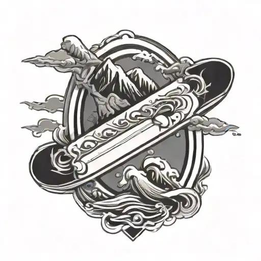 snowboard and surf style tattoo design idea