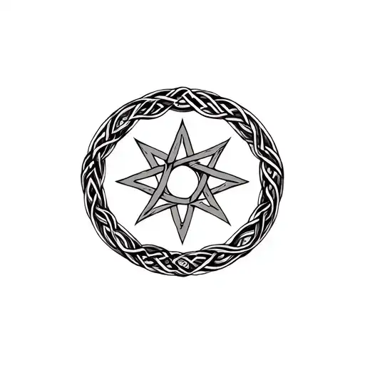 north star with celtic knot pattern emittinginternally from it like a round family crest tattoo design idea
