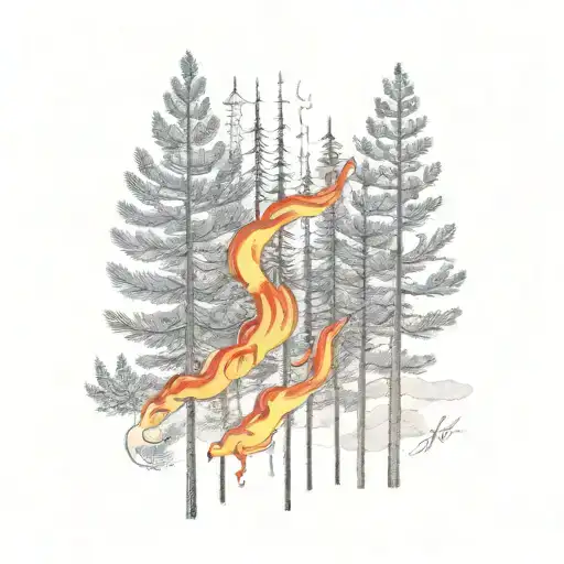Burning pine forest smoke is American flag on fire  tattoo design idea