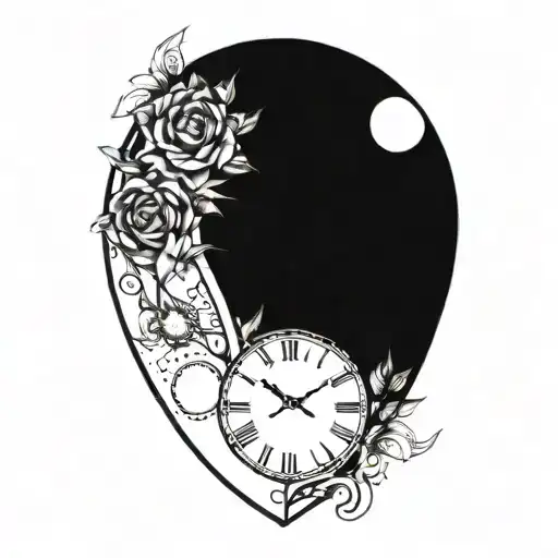 clock with flowers growing inside tattoo design idea