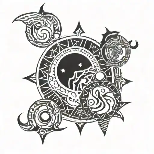 zodiac constellation leo, pisces, aries, and virgo entwined uniquely  tattoo design idea