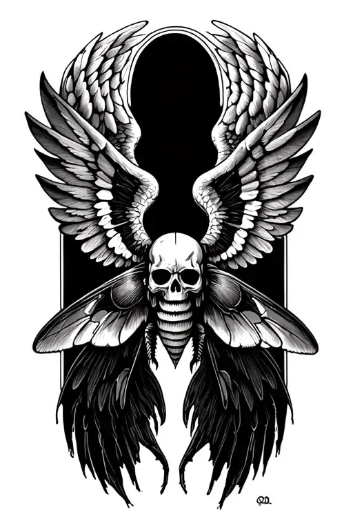 death head moth resting angel wings tattoo design idea