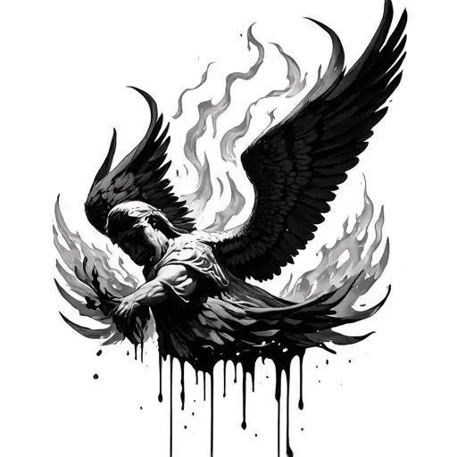 Icarus , his wings are burning and his ash looks like an inspirational quote dripping from them tattoo design idea