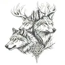 wolf, deer head, brothers tattoo design idea