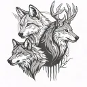 wolf, deer head, brothers tattoo design idea