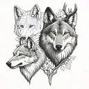 wolf, deer head, brothers tattoo design idea