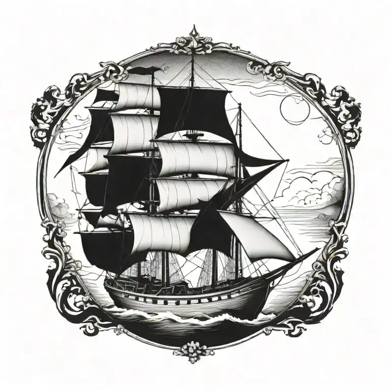 boat 18th century tattoo design idea