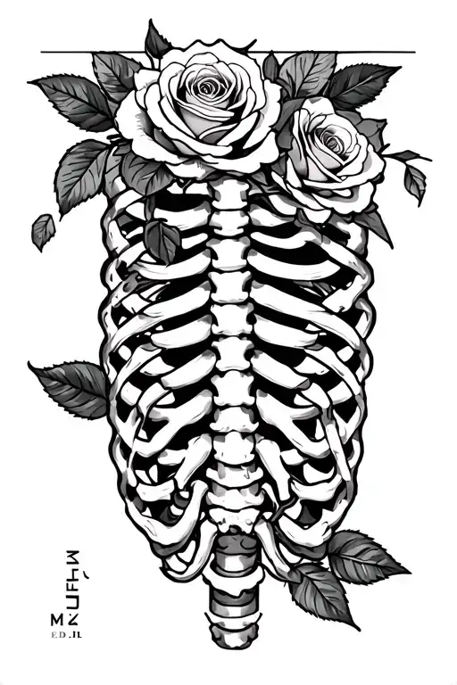 "MLA,EAJ,REJ" Oklahoma roses and colombines on a human rib cage growing  tattoo design idea