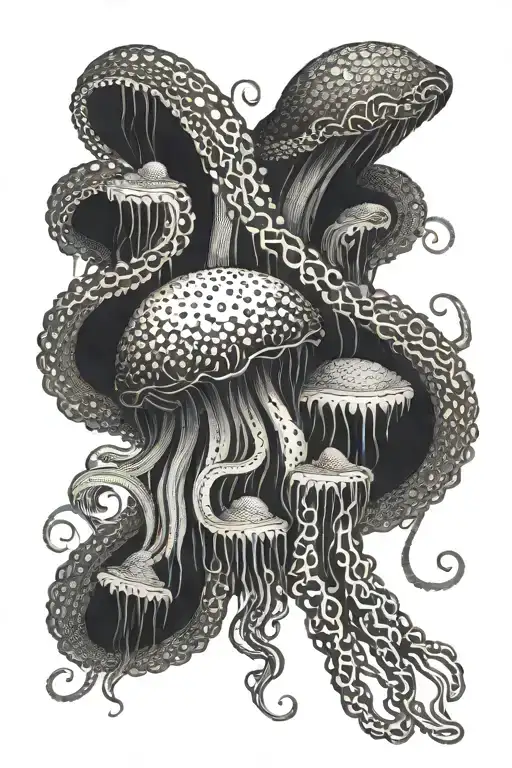 Tentacles and jellyfish. Around the bottom there is a large tentacle tattoo design idea