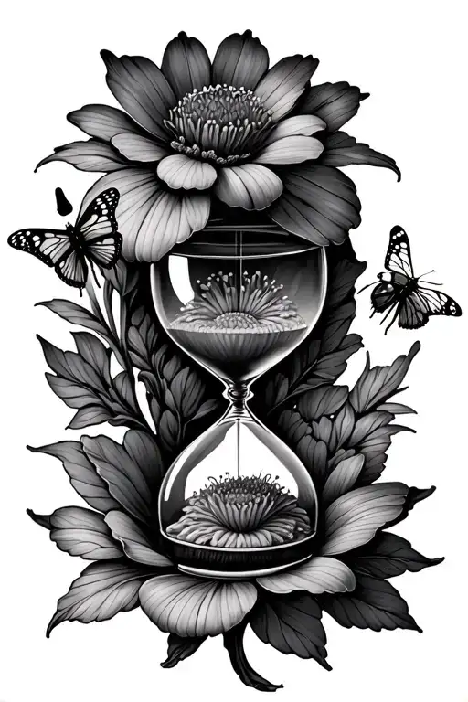 Stokrotka violets, an hourglass small, butterfly on a flower small two and bee  tattoo design idea
