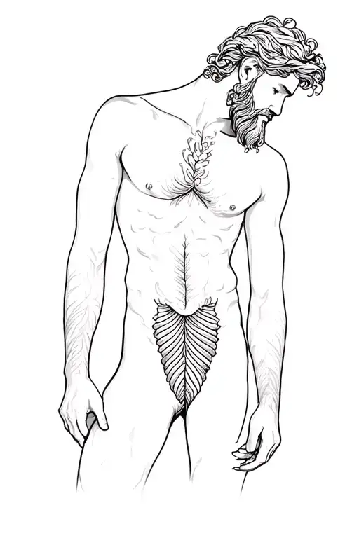merman body hair with beard and tail line work traditional  tattoo design idea