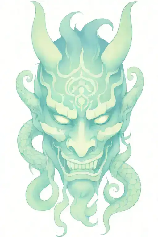 oni mask with snake tattoo design idea