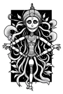 black line work puppet on a string, mandala style tattoo design idea