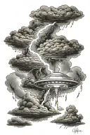 storm cloud + lightning bolt + ufo tattoo design idea