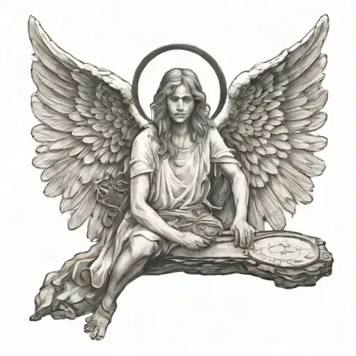 an angel with a family mining  tattoo design idea