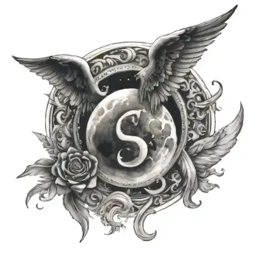 Moon, Angels and Numbers 8182 tattoo design idea
