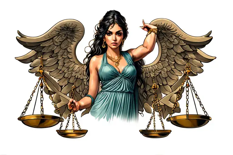 lady justice scales gangster girl tattoo design idea