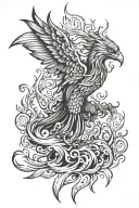Phoenix rising from flames left arm sleeve tattoo design idea
