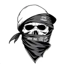live laugh love on the grim reaper face with a bandana on his face across his mouth tattoo design idea