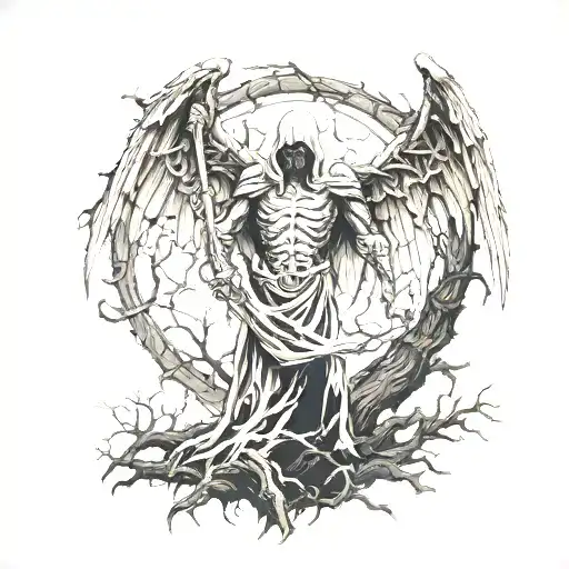 tyrael angel in dead tree tattoo design idea