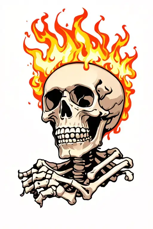 Skeleton suffering burning tattoo design idea